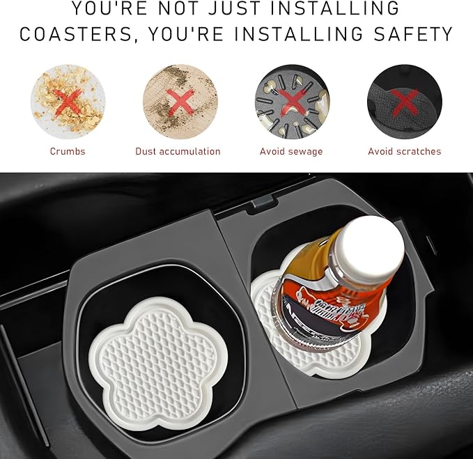 DXNQ 4 PCS Car Cup Coasters, Cute Flower Shaped Car Cup Holder Mat, PVC Waterproof Anti Slip Vehicle Cup Holder Insert Coaster, Universal Car Interior Decor Accessories (White)
