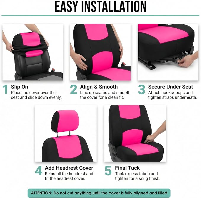 FH Group Car Seat Covers Full Set Cloth - Universal Fit Automotive Seat Covers, Low Back Front Seat Covers, Solid Back Seat Cover, Washable Car Seat Cover for SUV, Sedan and Van Pink