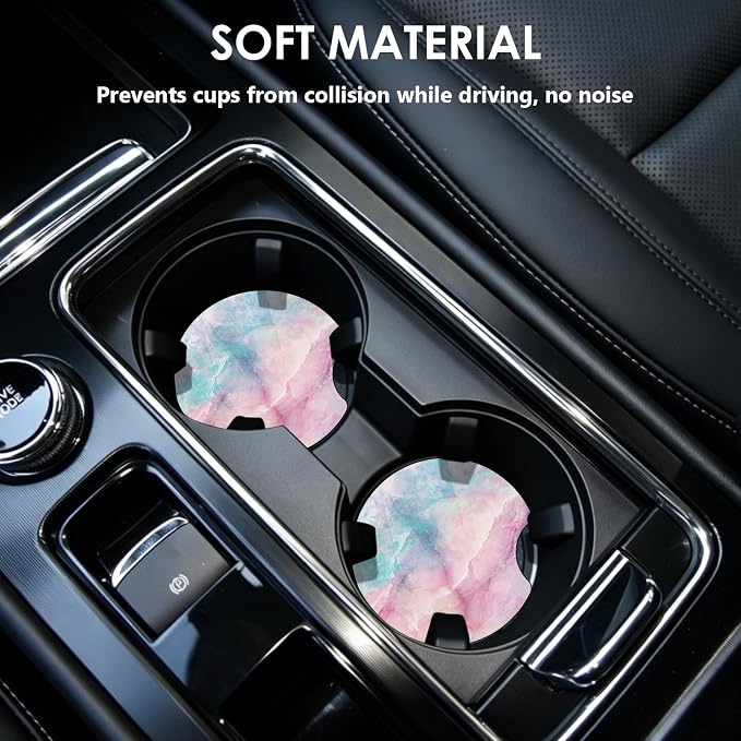 2 Pack Car Coasters，2.75-inch Neoprene Non-Slip Cup Holder Coasters for Car，Cute Car Interior Accessories for Men and Women，Colored Marble