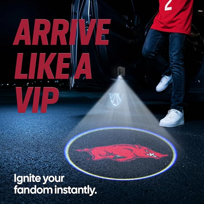 Sporticulture American Football Arkansas Razorbacks Car Door Lights Logo Shadow Display - Officially Licensed NCAA Car Accessories - Show Your Team Pride - Battery Powered, Universal Fit