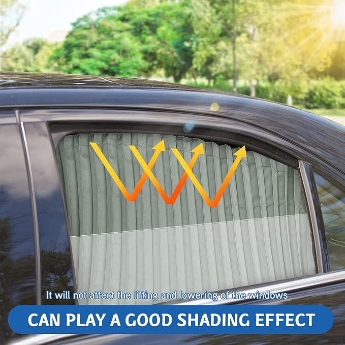 ZATOOTO Magnetic Side Window Covers for Privacy Baby Sun Shade, 2 Pack Grey | Beige Pleated Shades, 100% UV Protection, 2 Packs Shade for Family Travel, Baby, Pet, Magnetic Quick Installation
