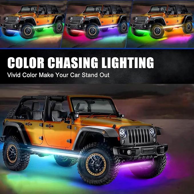 Car Underglow Kit, 6 in 1 RGB Led Lights Strip for Cars, SUV, Truck Chassis | 12V, Neon Ambient Sets with Turn Signal, Ultra Bright, Chasing Glowing, APP & Remote Control, Sync to Music, Waterproof