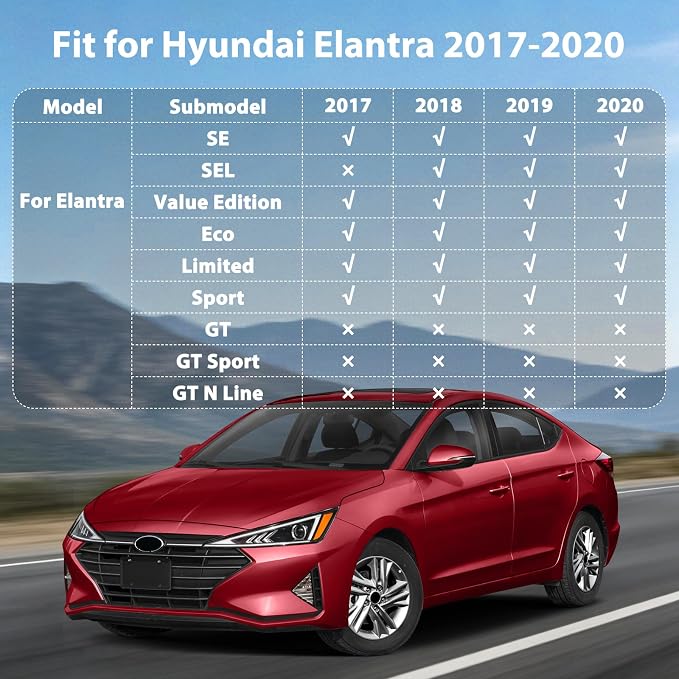 Floor Mats for Hyundai Elantra 2017-2020(Not for GT), Custom Fit TPE Liners | All Weather Waterproof Floor Mats with Cargo Liner, Heavy Duty Anti-Slip TPE Protection, Full Set 1st & 2nd Row