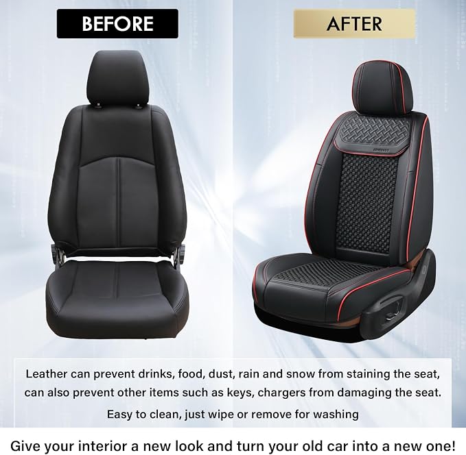 Coverado Leather Seat Covers for Car, Waterproof Car Seat Covers Full Set, 2 in 1 Conversions Car Seat Cover Protector Car Accessories Universal Fit for Most Cars SUVs and Trucks (Black&Red)