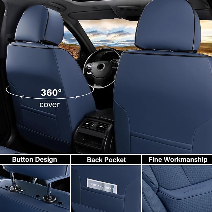 Coverado Car Seat Covers, Seat Covers for Cars, Waterproof Leather Auto Seat Protectors, Leather Car Seat Cushion, Car Interiors Accessories Universal Fit for Most Cars