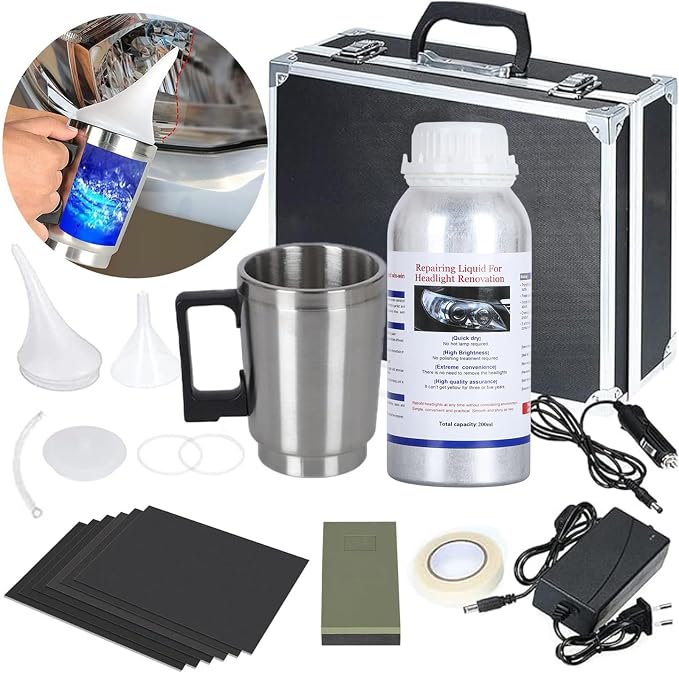 Car Headlight Repair Kit Set,Headlight Restoration Kit with 200 ml Repair Fluid for Yellowing, Scratches, Blurring, Cracks