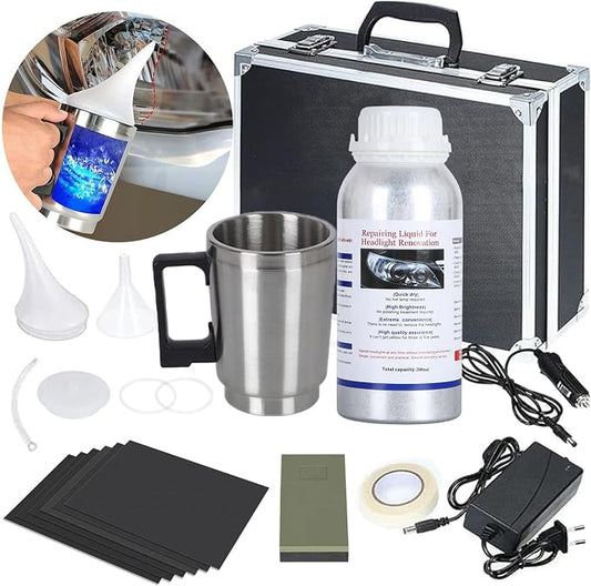 Car Headlight Repair Kit Set,Headlight Restoration Kit with 200 ml Repair Fluid for Yellowing, Scratches, Blurring, Cracks