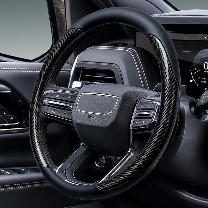 Yangday Leather Steering Wheel Cover for GMC Sierra 1500 2500 3500, 14.5-15 inches Car Steering Wheel Cover with Anti-Slip Massage Particle (Carbon Black)