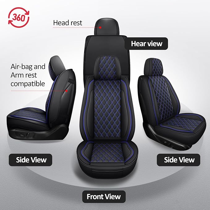 MIROZO Car Seat Covers for Chevy Silverado GMC Sierra,Truck Seat Covers Leather Seat Protector Fits for 2007-2013 and 2019-2026 Chevy Silverado GMC Sierra 1500 2500HD 3500HD (Blue,Full Set)