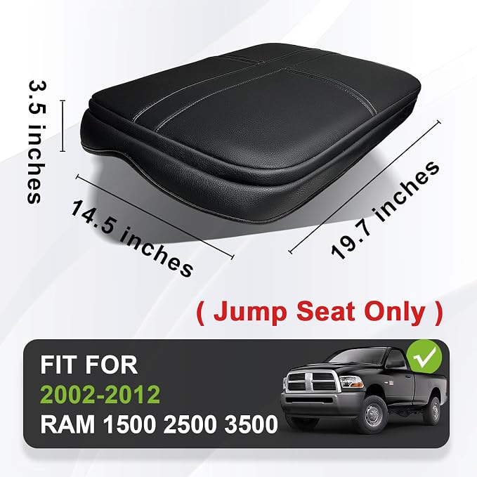 Muslogy Center Console Armrest Cover Fit for Dodge Ram1500/2500/3500 2002-2012 Accessories, Comfort Armrest Pad Console Lid Cushion Vegan Leather 1-Inch Extra Thick(Jump Seat ONLY)