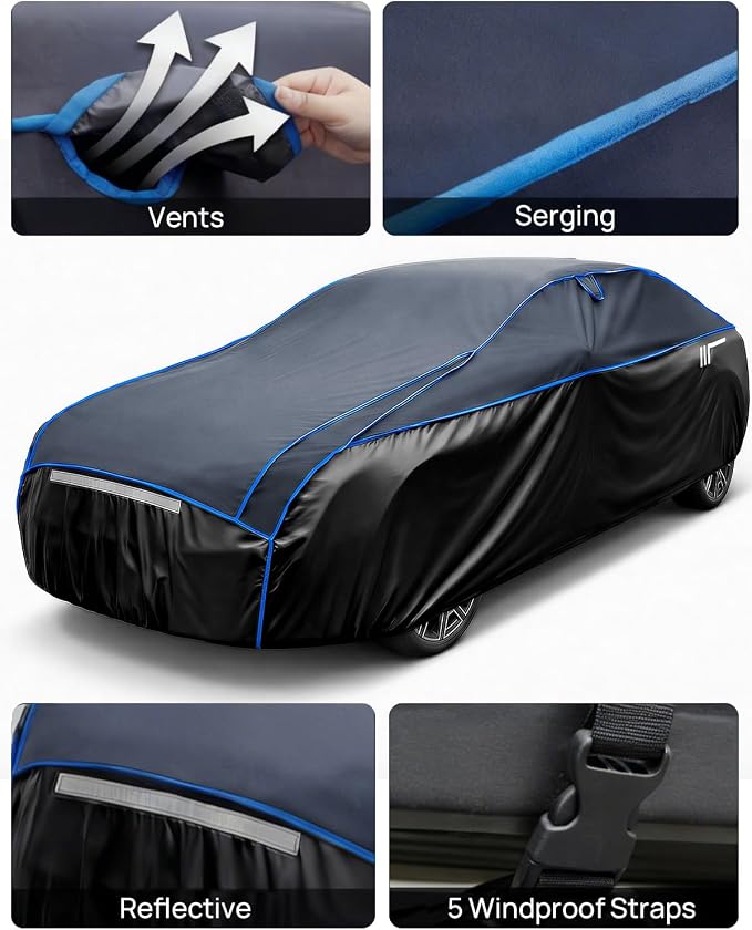 JOYTUTUS Hail Protector Car Cover for Sedan (186-193 in), Thick EVA Padded Anti-Hail Cover, Waterproof All Weather Hail Protection Car Cover
