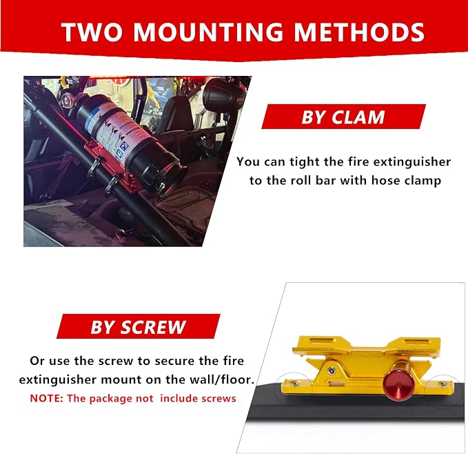 Aluminum Quick Release Fire Extinguisher Mount for 1-10LB Extinguisher | Fit Most Vehicle, Adjustable Roll Bar Holder Compatible with Jeep Wrangler TJ/JK/JL/JKU, Polaris RZR, Ranger, Can-Am X3, Gold
