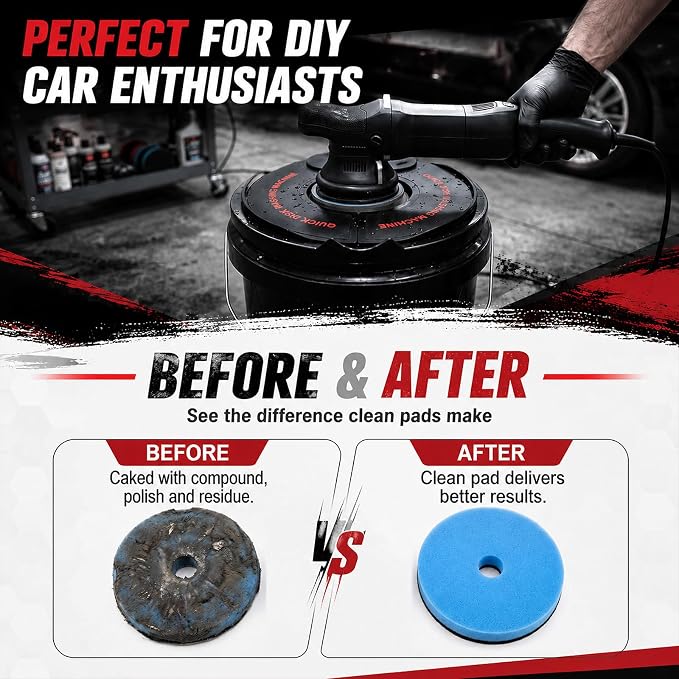 Outus Polishing Pad Washer Kit, Universal Car Pad Clean Bucket Set with Wash Grid & Splash Guard, Compatible with Da Rotary Orbital Polisher Foam, Wool, Microfiber, Felt Disc, Car Detailing Accessory