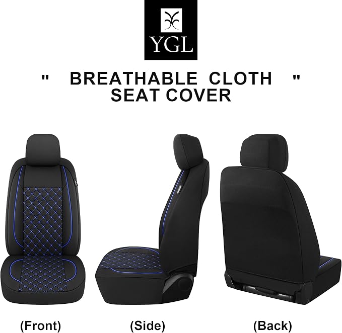 YGL Breathble Car Seat Covers Full Set, Washable Seat Covers for Cars, Premium Cloth Car Seat Protectors, Interior Covers for Cars, Sedan Van Truck SUV(Black/Blue)