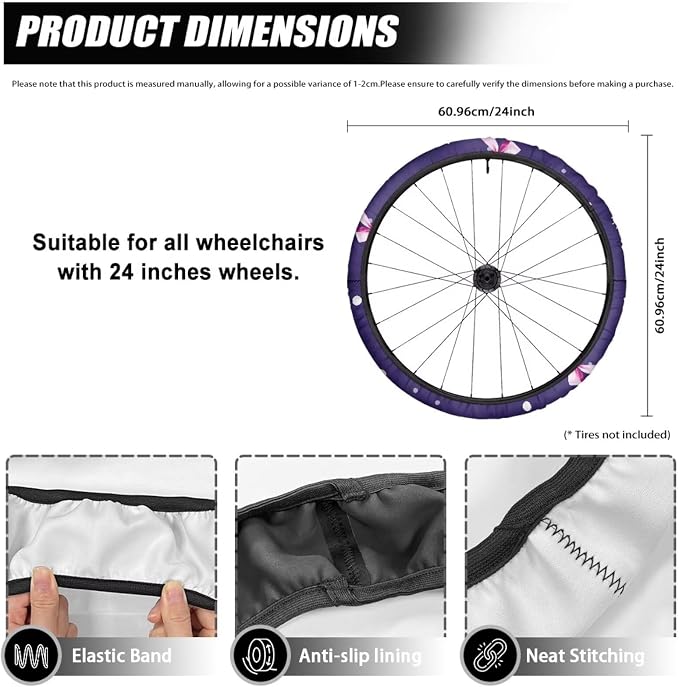 Snowflake Pink Bowknot Wheelchair Wheel Covers Non-Slip Wheelchair Accessories Tyre Covers to Protect Floors Carpets Fits 24" Wheels Set of 2 Pairs Xmas Decor