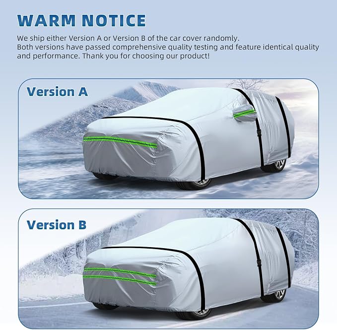 6-Layer Full Car Cover is All-Weather Waterproof, Universal in All Seasons, Snow Prevention, Rainproof, Acid Rainproof, Sunscreen, Ultraviolet-Proof, Fit SUV 214"-236" Green Reflective Strip