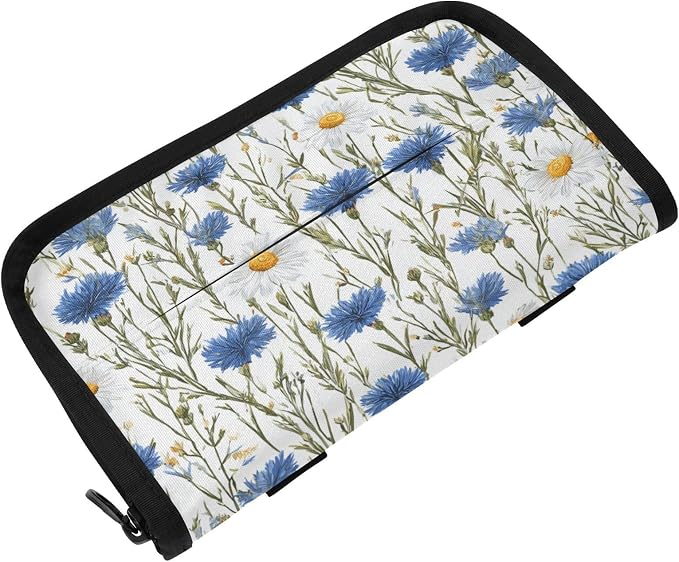 Car Tissue Holder Car Napkin Holder Tissue Box Dispenser Storage Case Sun Visor Mask Holder with Adjustable Straps Reusable Refillable Blue and White Daisy03