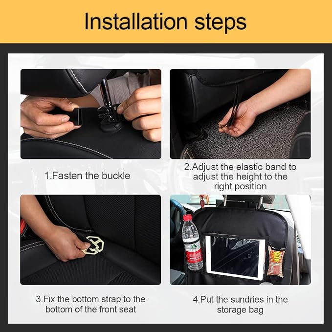 Black Oxford Fabric Car Backseat Storage Caddy, 25 x 19 Inches, 9 Compartments, 11 Inch iPad Holder