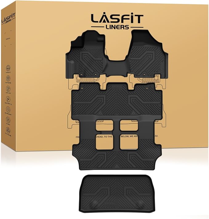 LASFIT Floor Mats & Trunk Mat for Honda Odyssey 2011-2017 (Fit 7& 8 Seaters), All Weather TPE Custom Fit Car Floor Liners, 1st & 2nd & 3rd Row & Cargo Mat, Black (EX-L/EX/Touring/Touring Elite/SE/LX)