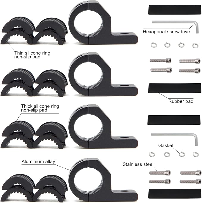 4 Pcs LED Light Bar Mounting Brackets, 0.75" 1" 1.25" Tube Clamp, Automotive Aluminum Mount Mounts for ATV UTV Roof Rack Bull Bar Fog Lights, Black