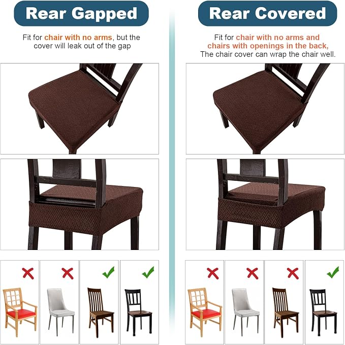 Genina Waterproof Seat Covers for Dining Room Chair Covers Set of 8, Stretch Jacquard Kitchen Parson Chair Slipcover Protector