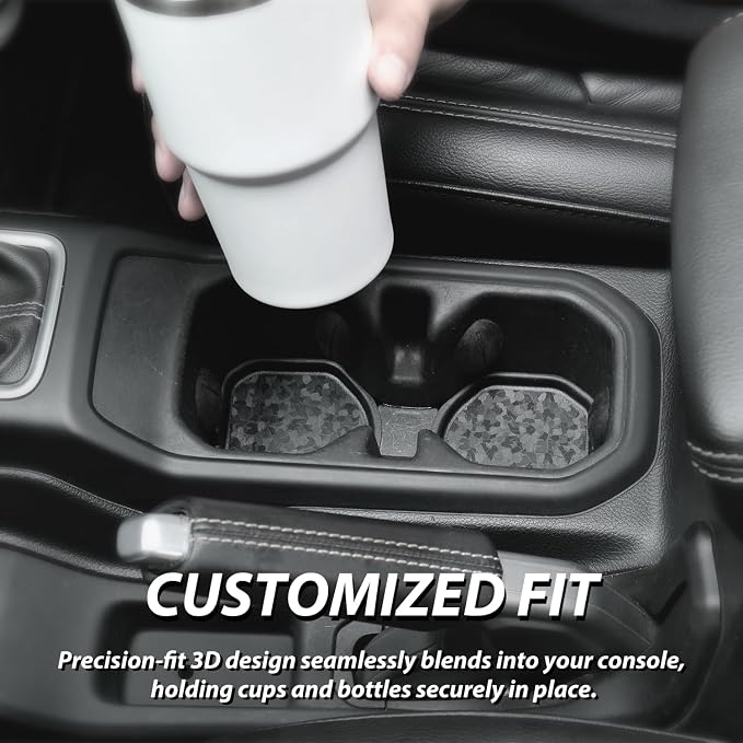 Cup Holder Coaster for Wrangler JL JLU 4XE 2018-2026 & Gladiator JT 2020-2026, Jeep Cup Holder Inserts, Original Exterior Design, Jeep Wrangler Accessories (2-pcs Set), Exclusive Patented Appearance