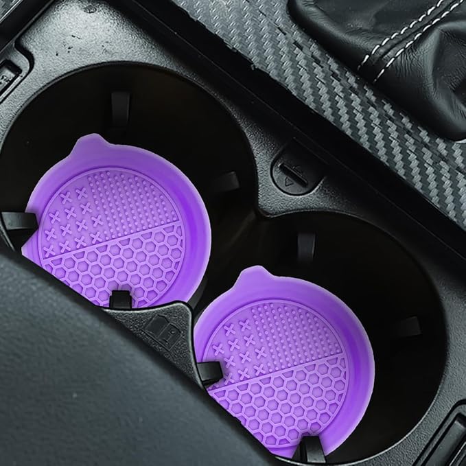Mandark 4PCS Car Cup Holder Coaster, Silicone Anti-Slip Vehicle Insert Water Bottle Mat, Automotive Interior Insulation Drink Cup Pad Decor Accessories, Universal for SUV, Sedan, Truck (Purple)