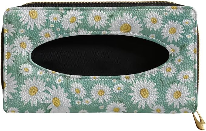 Daisy Flower Car Leather Car Tissue Holder for Car Sun Visor Tissue Box Holder PU Leather Car Visor Accessories Easy to Install