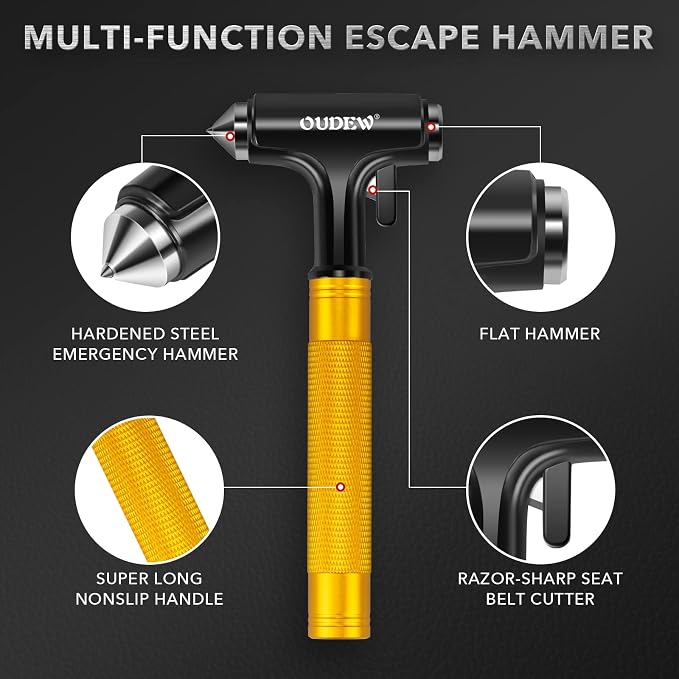Car Safety Hammer, Car Glass Breaker with Seat Belt Cutter, Automotive Escape Tool, Metal Window Breaker, Emergecy Safety Hammer for Accidents (Gold)