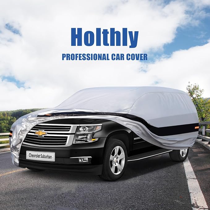 10 Layers SUV Car Cover Custom Fit for Chevrolet Chevy Suburban (1973-2024) Waterproof All Weather for Automobiles, Outdoor Full Cover Rain Sun UV Protection.Silver