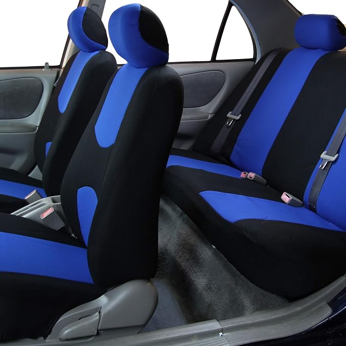 FH Group Car Seat Covers Full Set Cloth - Universal Fit Automotive Seat Covers, Low Back Front Seat Covers, Solid Back Seat Cover, Washable Car Seat Cover for SUV, Sedan and Van Blue