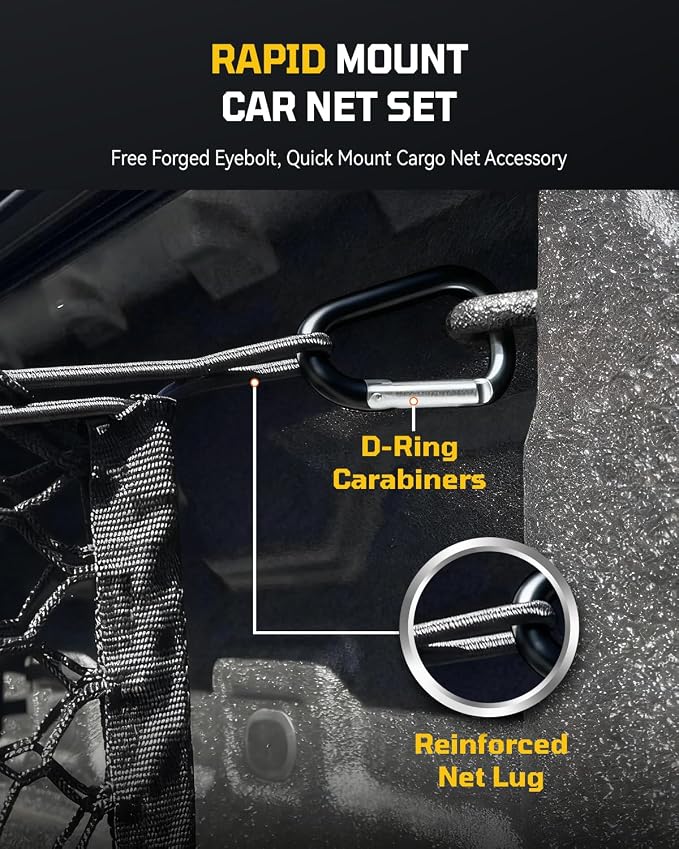 AUTOWN Truck Bed Cargo Net, Envelope Bed Netting for 2013-2025 GMC Sierra & Chevy Silverado, Pickup Truck Bed Organizer with 5mm Bungee & Integrated Storage Bag & Bungee Balls & Carabiners - 18" x 50"