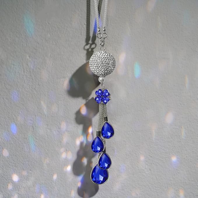 Bling Car Accessories for Women and Man,Cute Car Decor for Women,Lucky Crystal Sun Catcher Ornament,Rear View Mirror Crystal Ball Charm Decor (30 mm Clear)(Deep Blue)