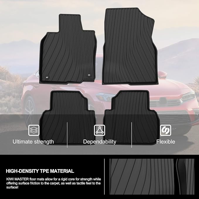 Kiwi Master Floor Mats for 2022-2026 Honda Civic/Acura Integra | OEM Replacement 08P17-T20-110, Custom Fit All Weather Car Mats, Heavy Duty TPE Floor Liners, Front & Rear 2 Row Set, Black
