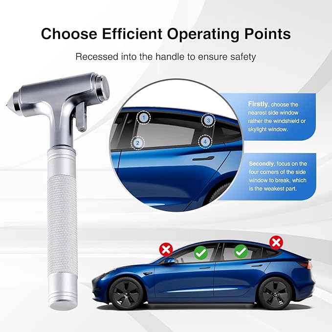 for Tesla Glass Breaker Window Breaker Seatbelt Cutter Safety Hammer Car Window Breaker Tool Seatbelt Cutter Emergency Rescue Tools Metal Window Hammer Model Y/3/X/S Car Accessories