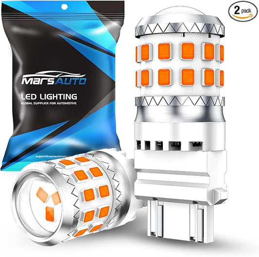 Marsauto Upgraded 3156 3157 Amber Yellow LED Bulbs for Turn Signal Light Blinker Parking Marker DRL, 3056 3457A 4057 4157 Replacement with Projector 500% Brighter 27-SMD Pack of 2