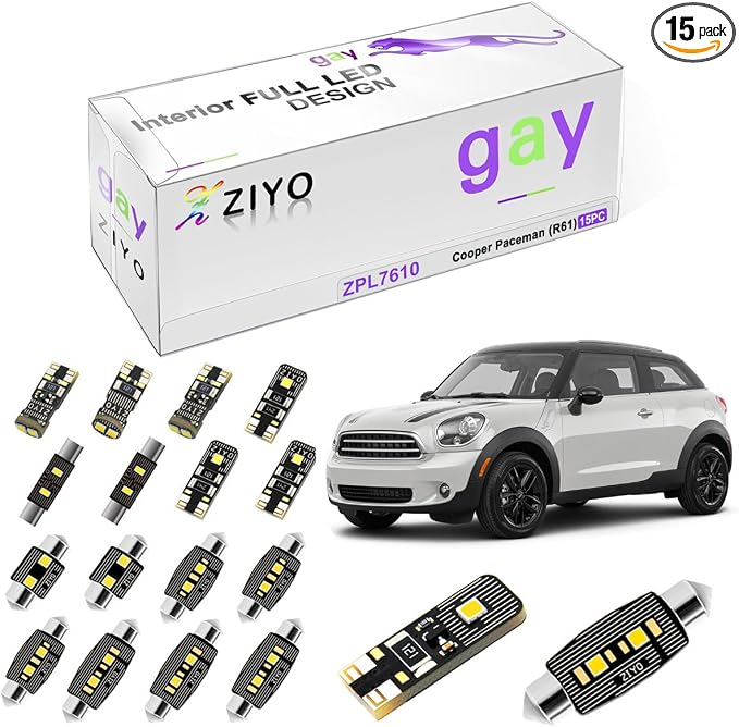 ZIYO LED Interior Light Kit for Mini Cooper Paceman R61 2012-2016 Dome Light Bulbs Replacement Package, 6000K Xenon White LED Lights Accessories Upgrade Error Free (15 Bulbs)