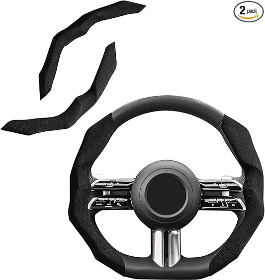Suede Steering Wheel Cover with Anti-Slip Lining and Segmented Design 2pcs Universal Steering Wheel Protector for Men and Women, Car Interior Accessory (Suede Black)