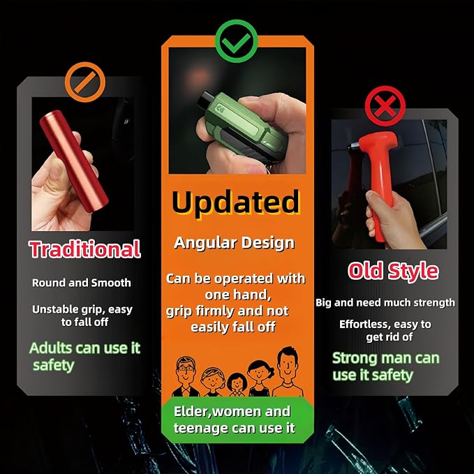 Window Breaker and Seatbelt Cutter Keychain,2 in 1 Car Safety Hammer Glass Break Under Water,Emergency Window Punch Escape Tool for Vehicle (2, greengreen)
