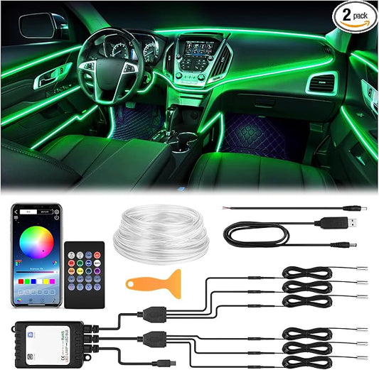 Interior Car LED Strip Lights 315 inches Fiber Optic tubing USB Powered RGB 6 in 1 Car Neon with Wireless APP and Remote Control, Ambient Lighting Kits 16 Million Colors,Sync to Music