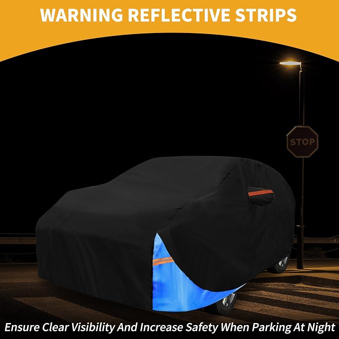 Waterproof All-Weather Universal Car Cover with Right Side Zipper, 190T Polyeste Black Blue Fits for Wagon 177" to 190" Length