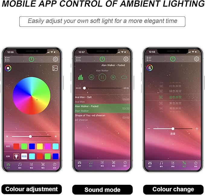 Interior Car LED Strip Lights with APP Control, 3 in 1 RGB Ambient Lighting Kit with 197 inches Fiber Optic, 16 Million Colors Neon Strip USB Music Sync Atmosphere LED for Vehicles