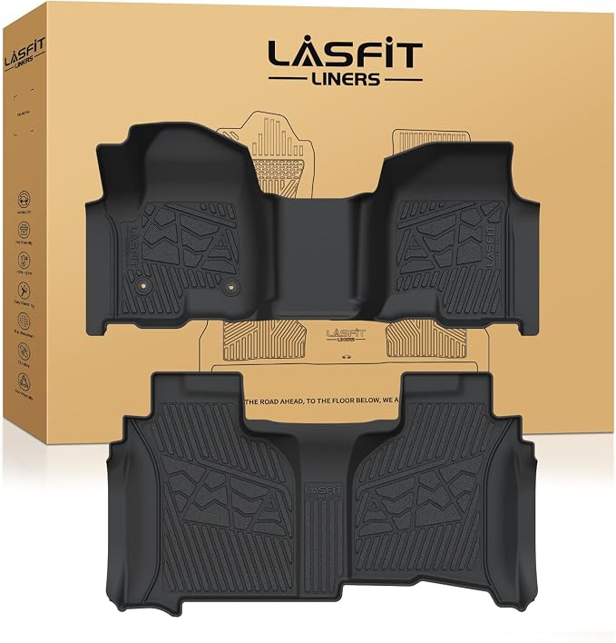 LASFIT Floor Mats 2019-2026 for Chevy Silverado/GMC Sierra 1500, 2020-2026 2500HD 3500HD (Double Cab/Bench Seat/Without Rear Underseat Storage Box) All Weather TPE Custom Fit Floor Liners