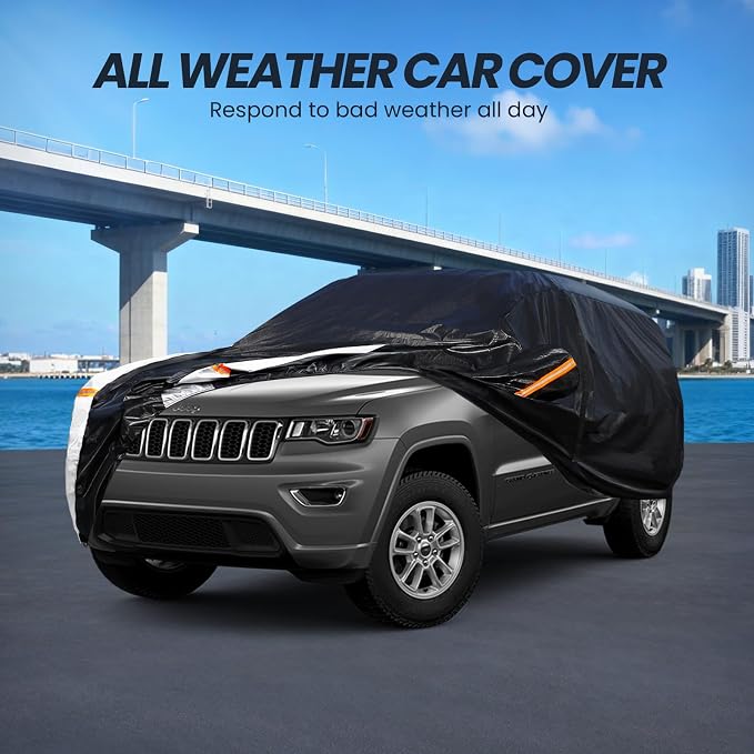 Multi-Layer Car Cover Custom Fit for Jeep Cherokee(2013-2026), 100% Waterproof All Weather for Automobiles, Gift with Towel, Heavy Duty Car Covers for Rain Sun UV Protection with Door Zipper
