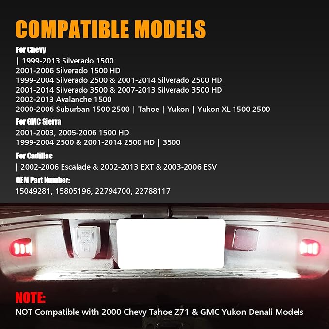 LED License Plate Lights 6000K White for Silverado Sierra 1500 2500 3500 HD | 2 Pieces Rear Tag Light Lamp w/Red OLED Neon Tube, for Chevy Tahoe Suburban 1500 2500, GMC Yukon 1500 2500, Cadillac Escalade