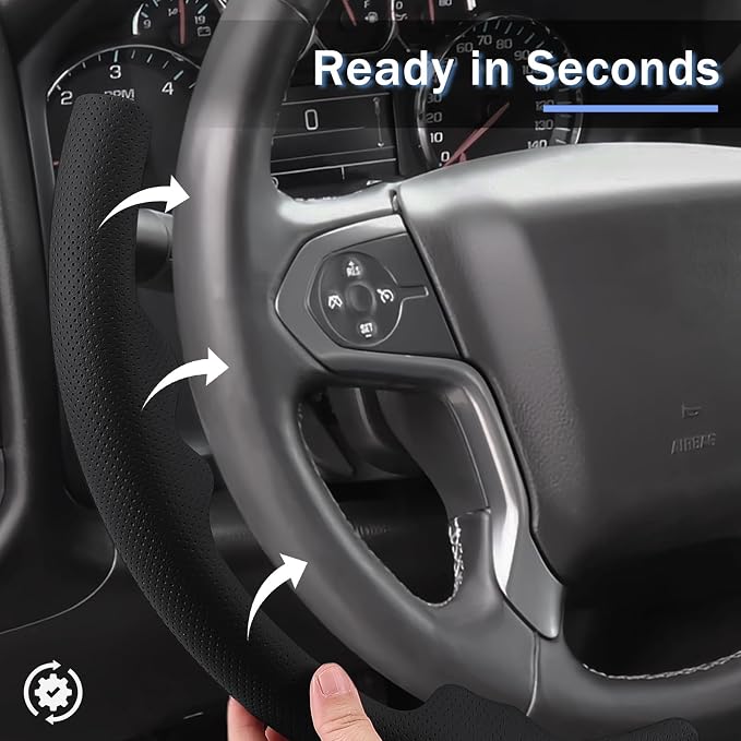 Steering Wheel Cover for Chevy Silverado 1500 2014-2018/2500 2500HD 3500 3500HD 2015-2019/ 4500HD 5500HD 6500HD 2019-2024/ Suburban Tahoe 2015-2020/ Traverse 2018-2023 Chevrolet