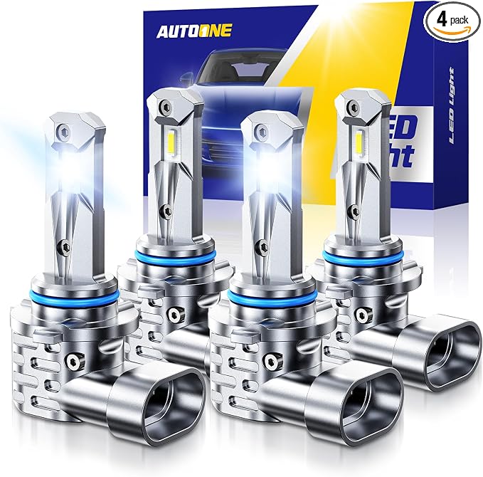 AUTOONE 9005 9006 Led Bulbs Combo, 12 Times Super Bright 6000K Cool White HB3 HB4 Bulbs, 1:1 Mini Halogen Size, Non-Polarity Plug and Play, Pack of 4
