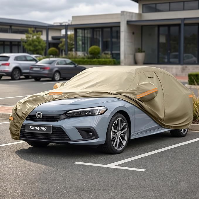 Kaugung Custom Fit Car Cover for Honda Civic Sedan/Coupe (1991-2026), Heavy Duty All Weather Waterproof Outdoor Cover, Sun Rain Snow UV Protection with Driver Door Zipper, Mirror Pockets & Air Vents