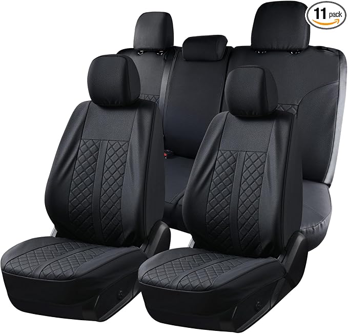 Truckiipa Tacoma Truck Seat Covers Full Set Leather Waterproof Seat Covers Fit for 2005-2015 Toyota Tacoma Double Crew Cab, Full Set, Black