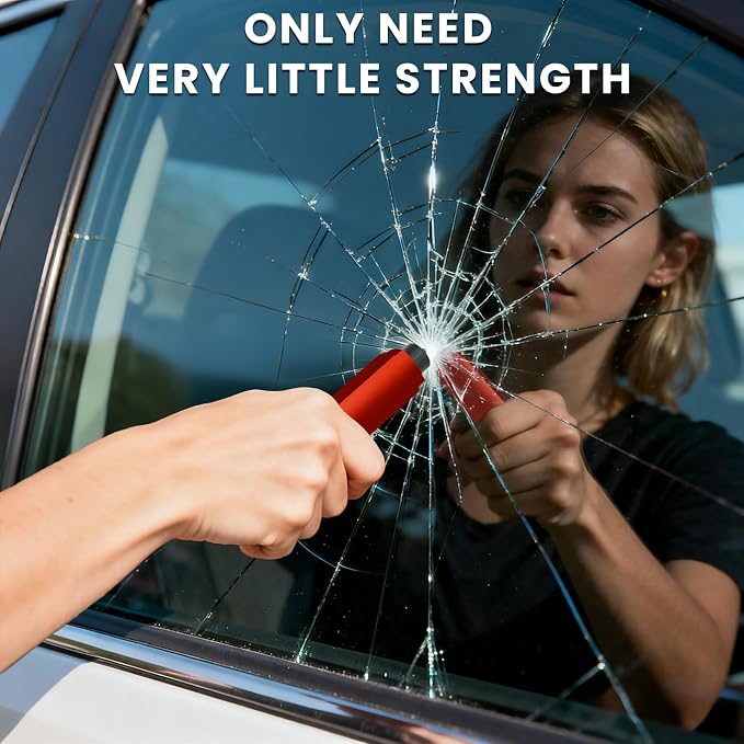 4PCS Window Breaker Seatbelt Cutter Car Safety Hammer, 2-in-1 Glass Breaker and Seat Belt Cutter with Test Glass, Underwater Emergency Escape Tool for All Vehicles (Red & Grey)